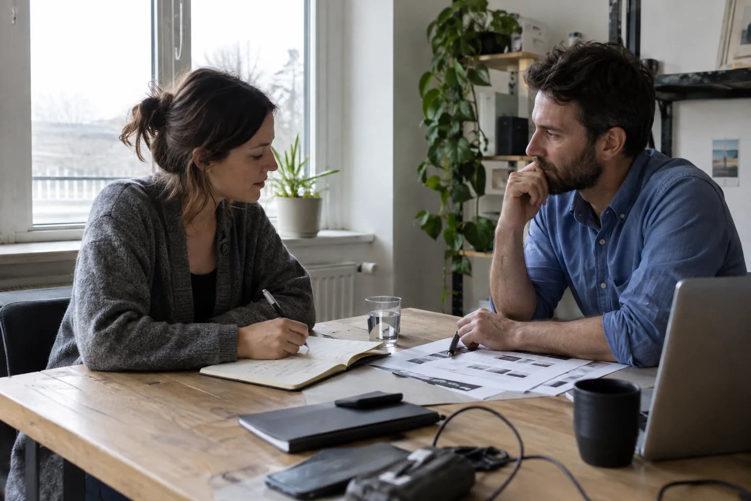 A working conversation over notes and research.